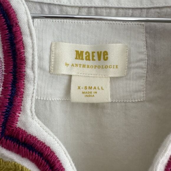 Anthropologie Maeve Olympia Dress XS Embroidered Cotton Linen Tunic Boho Resort - Picture 9 of 16